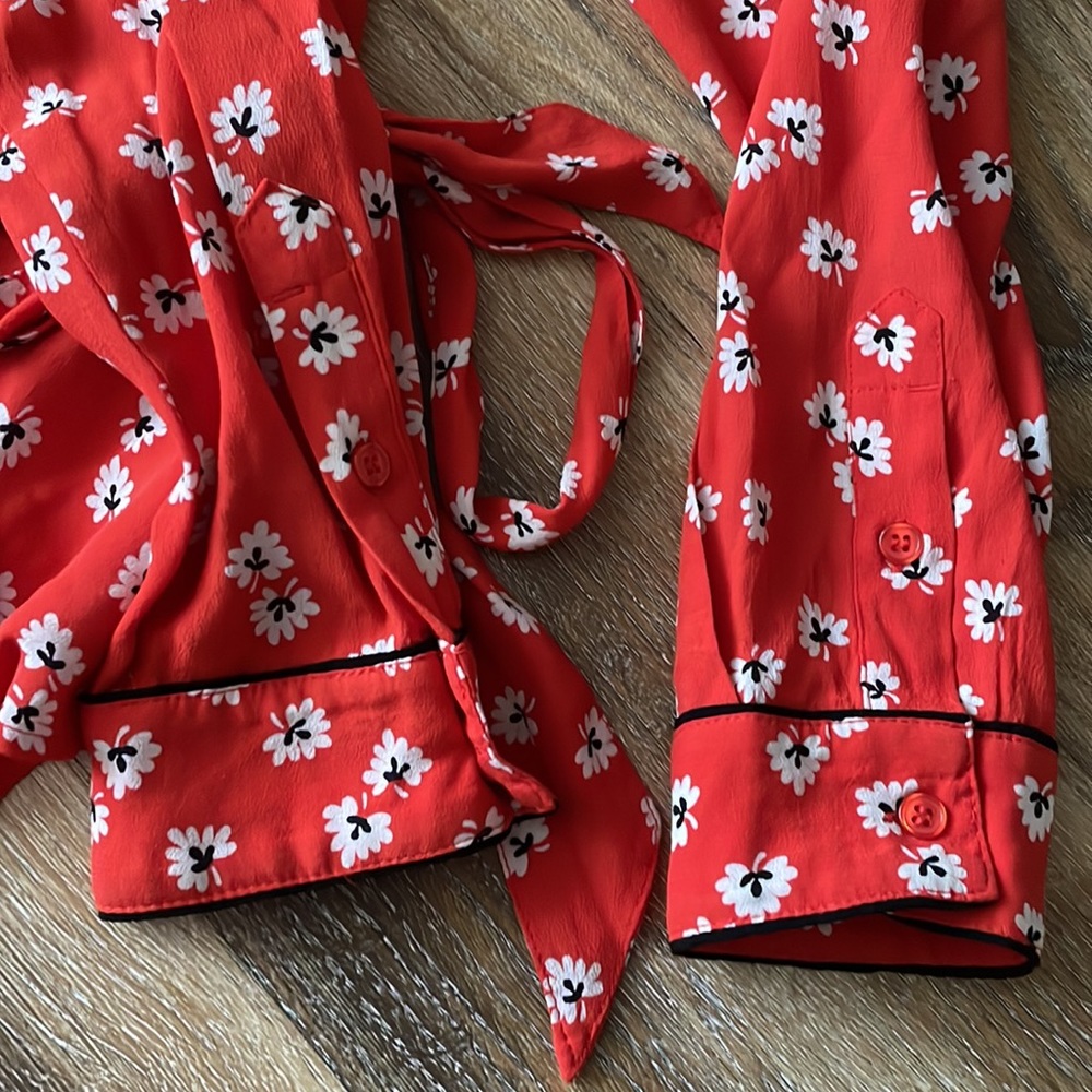 Ganni Silvery Crepe Wrap Red Floral Viscose Blouse Top - Picture 4 of 12